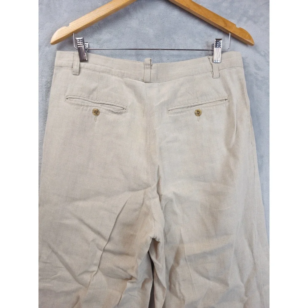 Eddie Bauer Linen Pants Mens 33x27 Khaki Pleated Lightweight Breathable 90's
